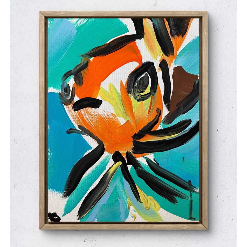 OMAN Original Abstract Painting 8x10 Canvas Vibrant Fish Expressionist Wall Art